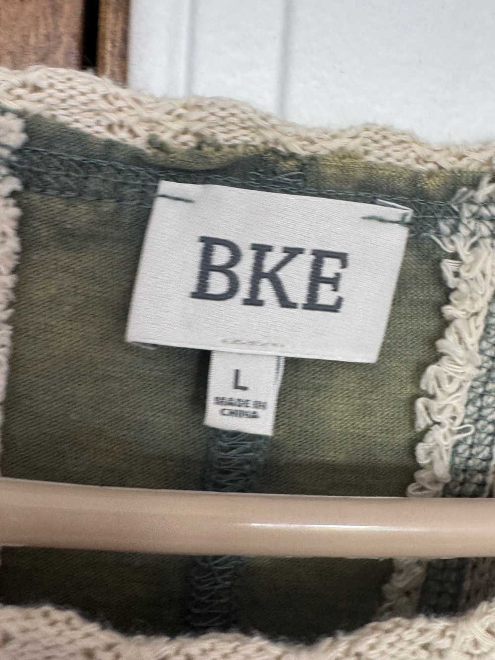 BKE Olive & Cream Mixed-Media Long Sleeve Top - Picture 2 of 2